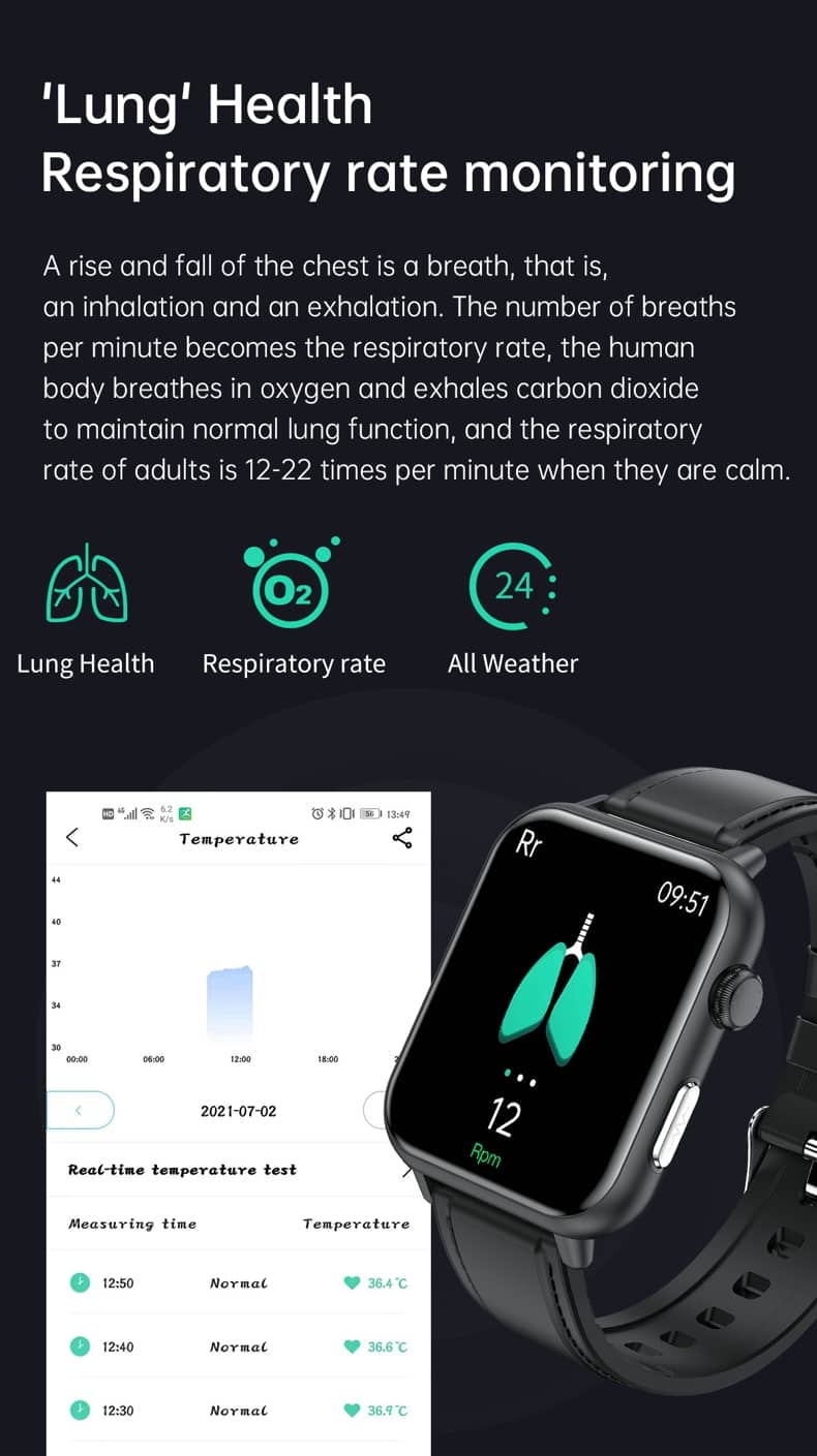 Findtime EKG-Smartwatch, Blutdruckmessgerät, Körpertemperatur, Herzfrequenz, Blutsauerstoff
