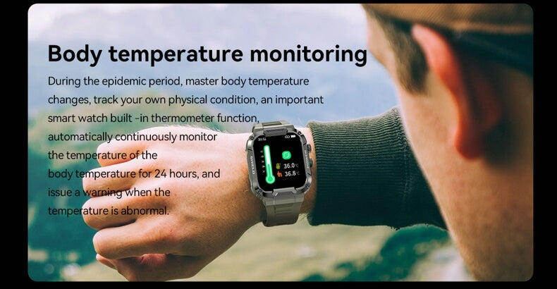 Reloj inteligente militar Findtime con monitor de presión arterial, frecuencia cardíaca, oxígeno en sangre, temperatura corporal, llamadas Bluetooth