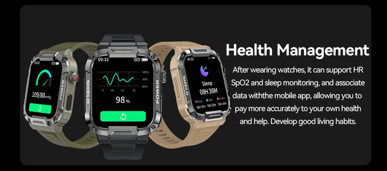 Reloj inteligente militar Findtime con monitor de presión arterial, frecuencia cardíaca, oxígeno en sangre, temperatura corporal, llamadas Bluetooth