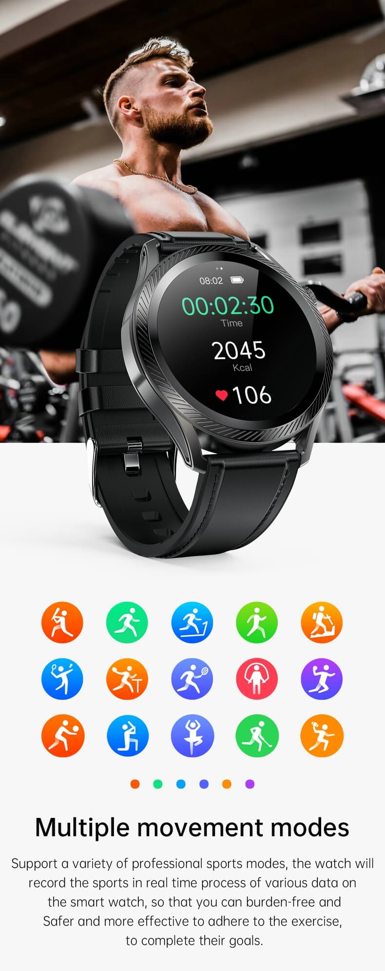 Findtime Smartwatch mit Blutdruck-Herzfrequenz-SpO2-Überwachung der Körpertemperatur