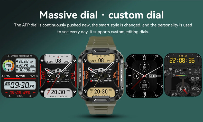 Findtime Militär-Smartwatch mit Blutdruckmessgerät, Herzfrequenz, Blutsauerstoff, Körpertemperatur, Bluetooth-Anruf