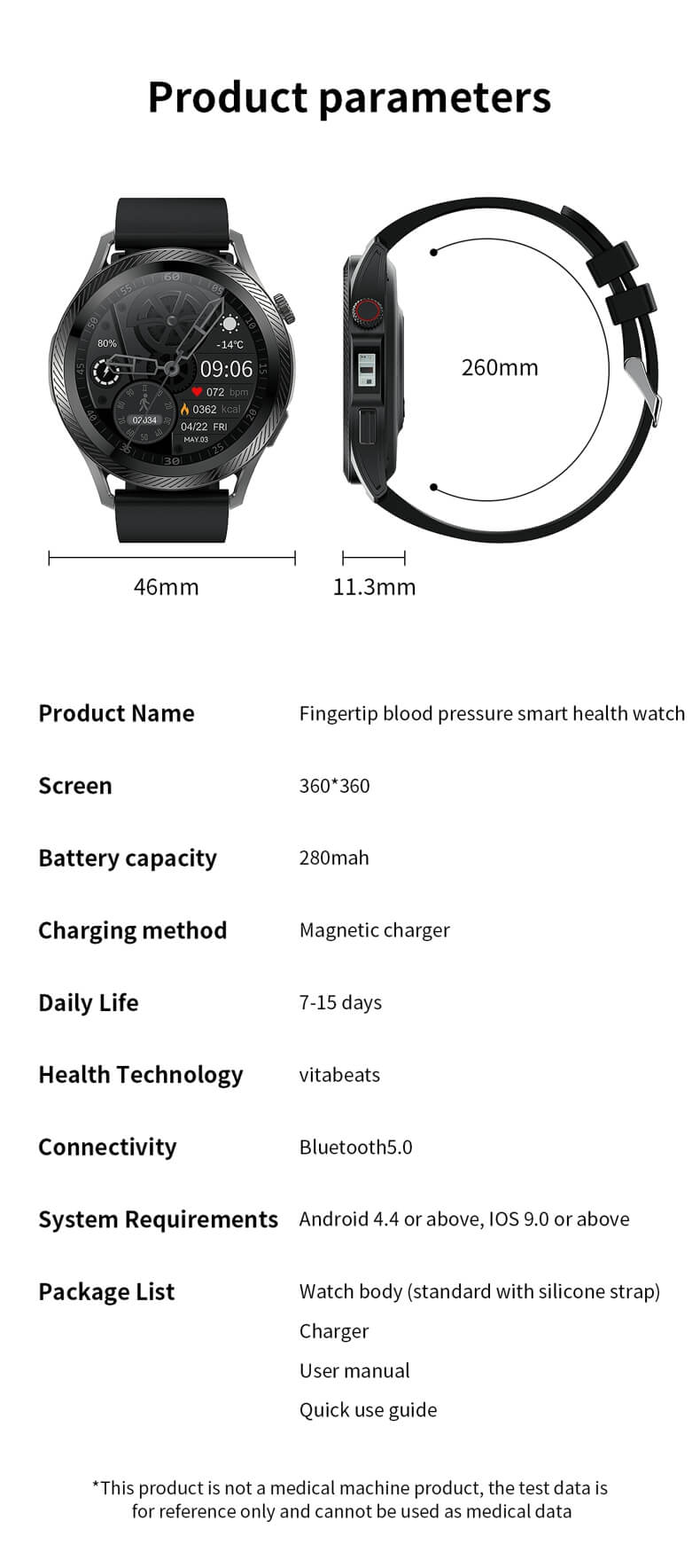 Reloj inteligente Findtime con presión arterial, frecuencia cardíaca, monitor SpO2, temperatura corporal