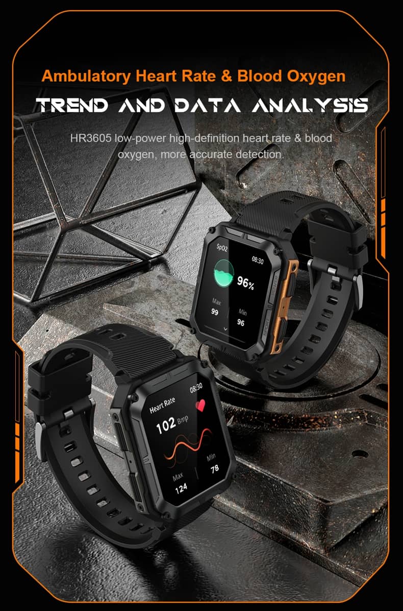 Findtime rugged smartwatch with Heart rate and blood oxygen monitor