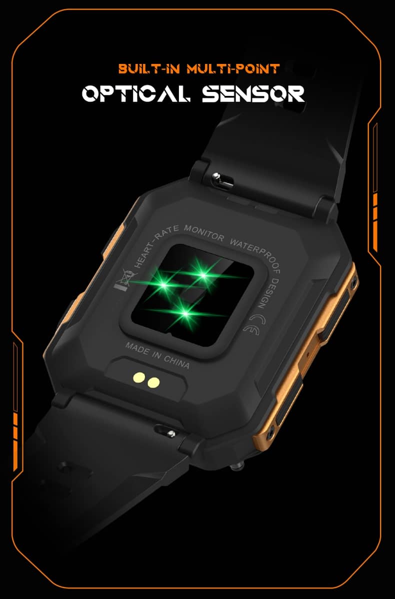 rugged smartwatch with heart rate monitor sensor