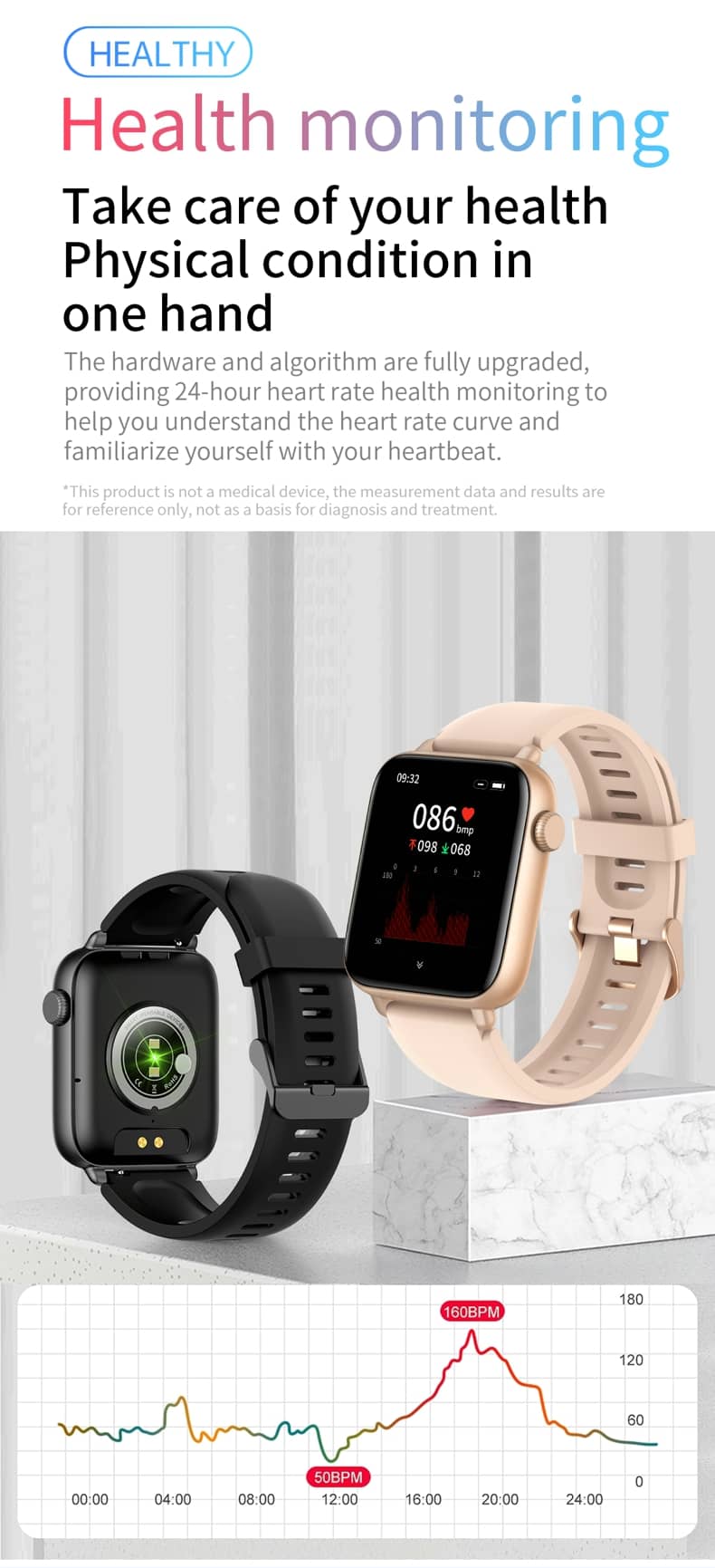 Reloj inteligente Findtime para monitor de presión arterial, temperatura corporal, oxígeno en sangre, frecuencia cardíaca