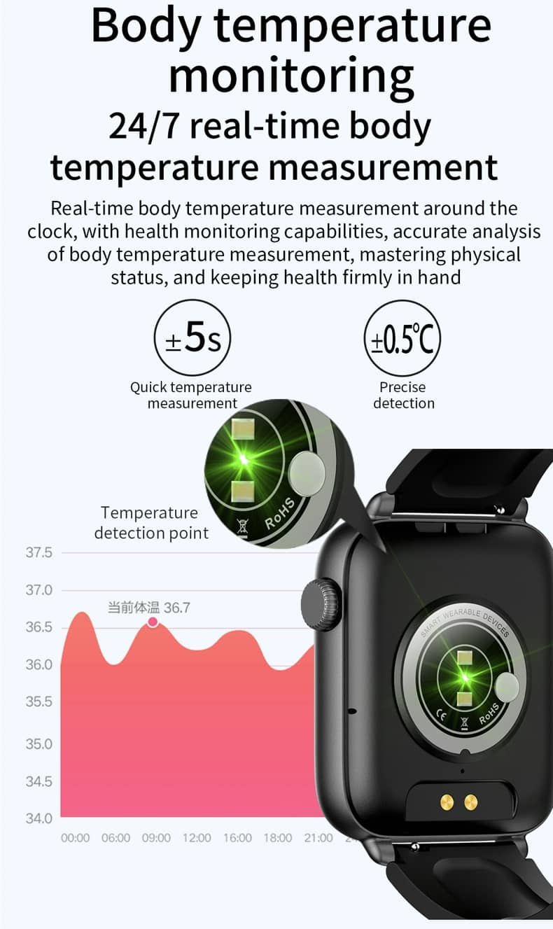 Findtime Smartwatch zur Überwachung des Blutdrucks, Körpertemperatur, Blutsauerstoff, Herzfrequenz