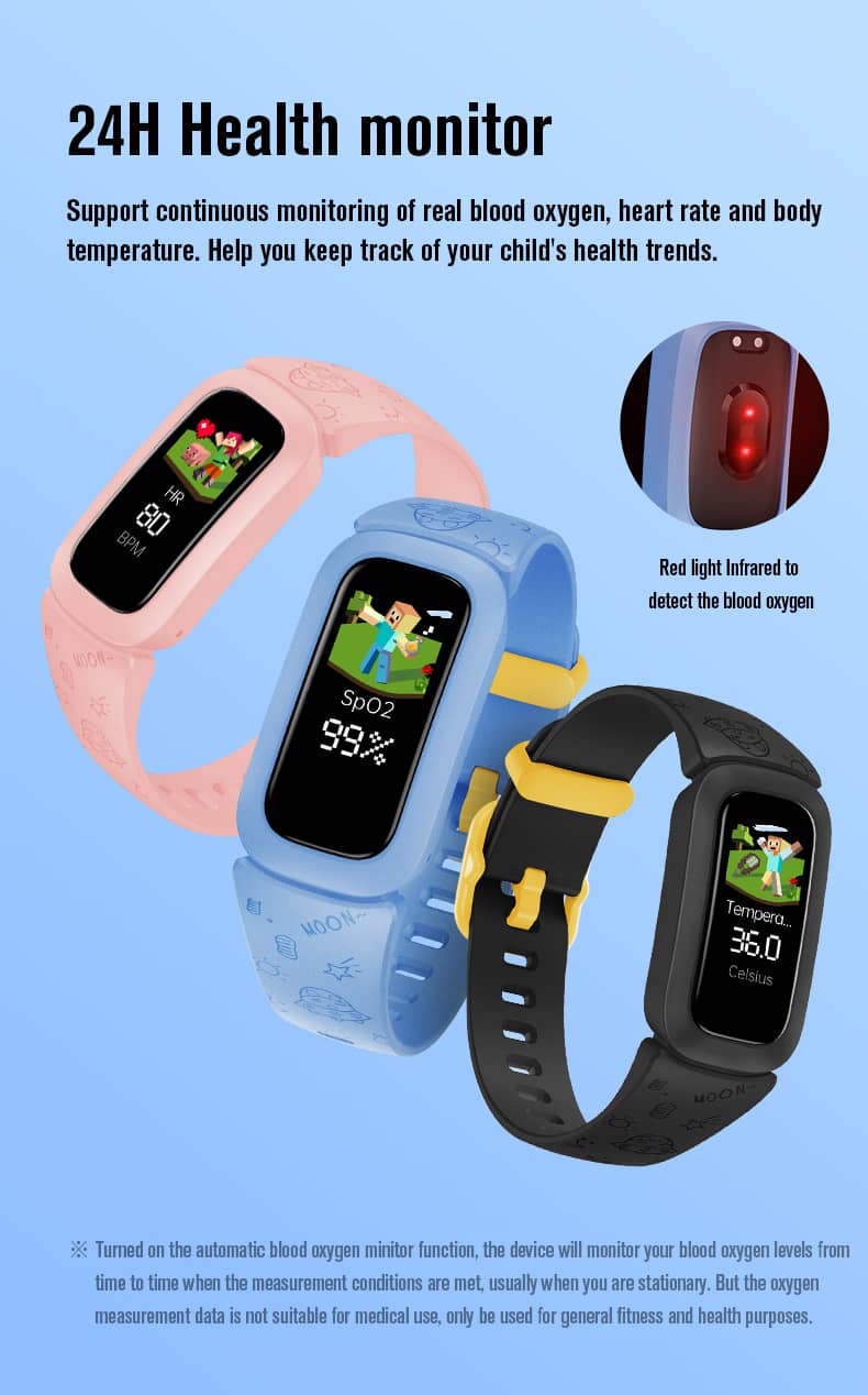 Findtime Kids Smart Watch IP68 Waterproof Heart Rate Monitor Blood Oxygen Body Temperature