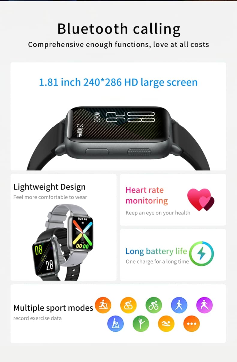 Findtime Smartwatch, Blutdruckmessgerät, Herzfrequenz, Blutsauerstoff, Bluetooth-Anrufe