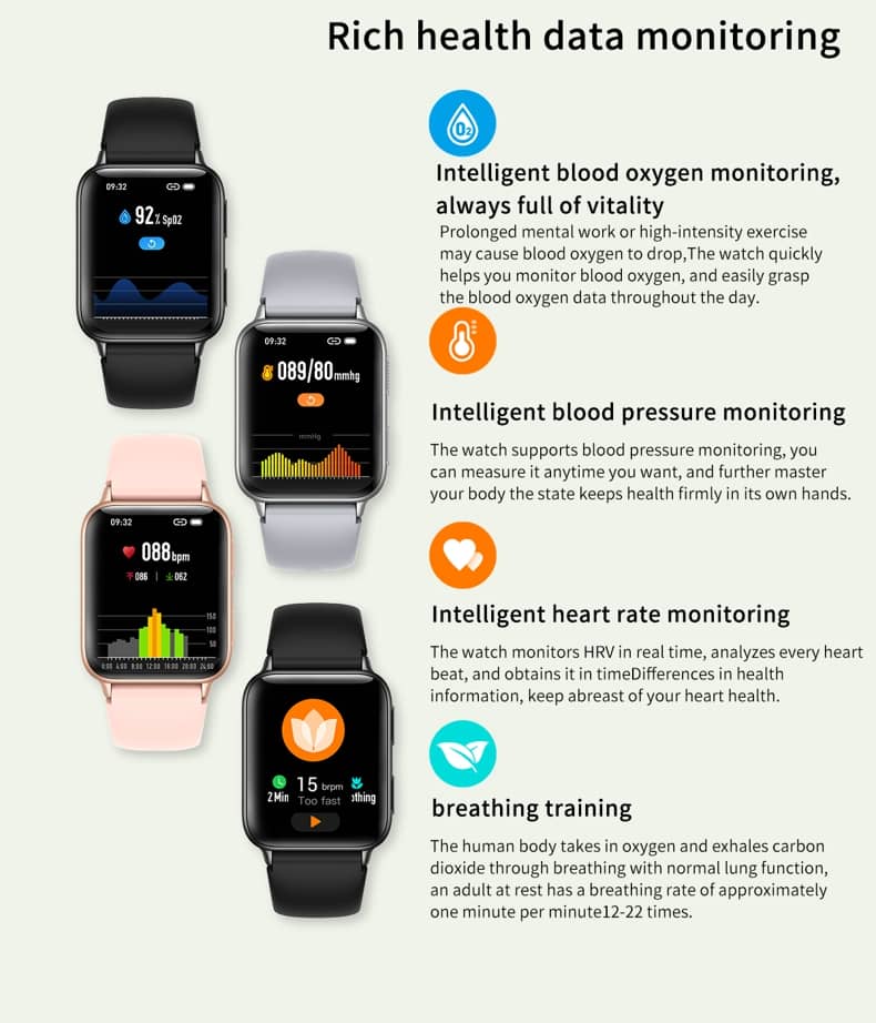 Findtime Smartwatch, Blutdruckmessgerät, Herzfrequenz, Blutsauerstoff, Bluetooth-Anrufe