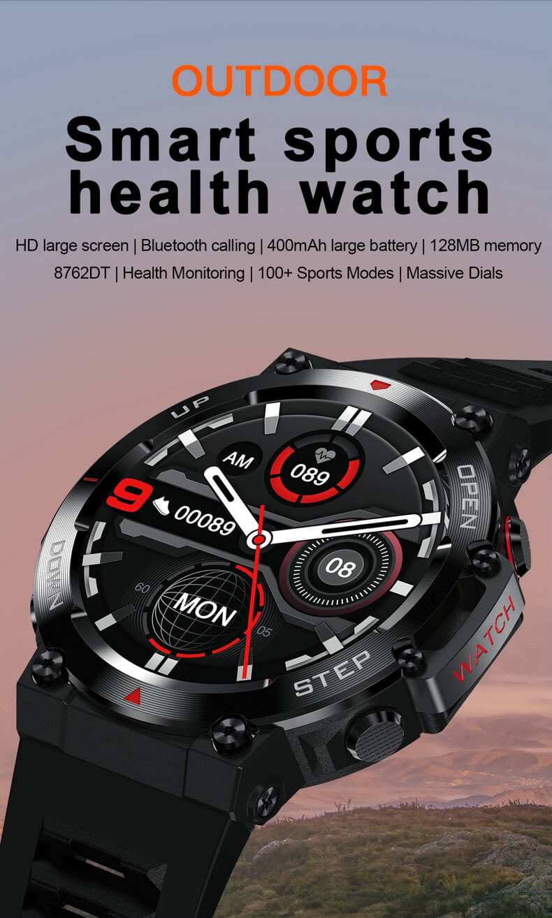 Reloj inteligente militar Findtime con presión arterial, frecuencia cardíaca, monitor de oxígeno en sangre, llamadas Bluetooth al aire libre