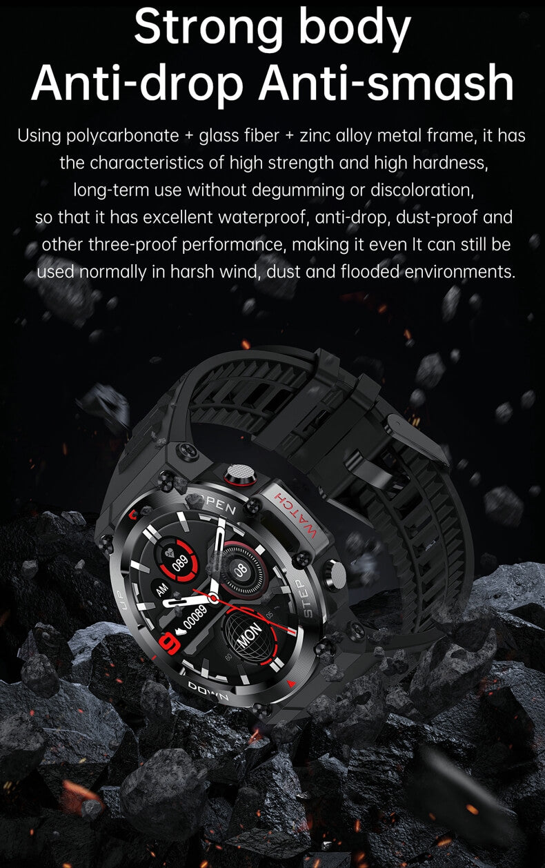 Findtime Military Smart Watch with Blood Pressure Heart Rate Blood Oxygen Monitor Bluetooth Calling Outdoor