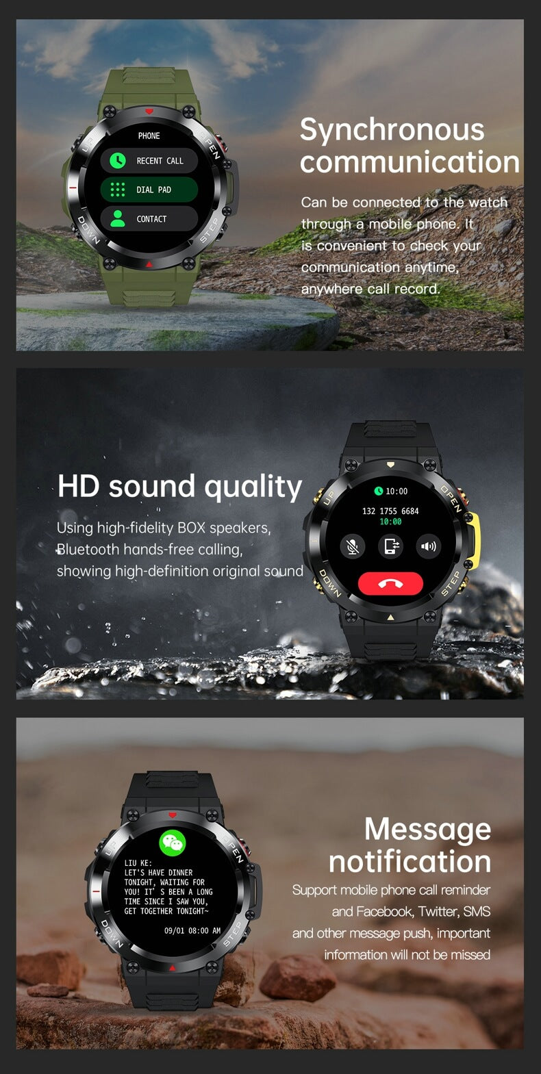 Findtime Military Smart Watch with Blood Pressure Heart Rate Blood Oxygen Monitor Bluetooth Calling Outdoor