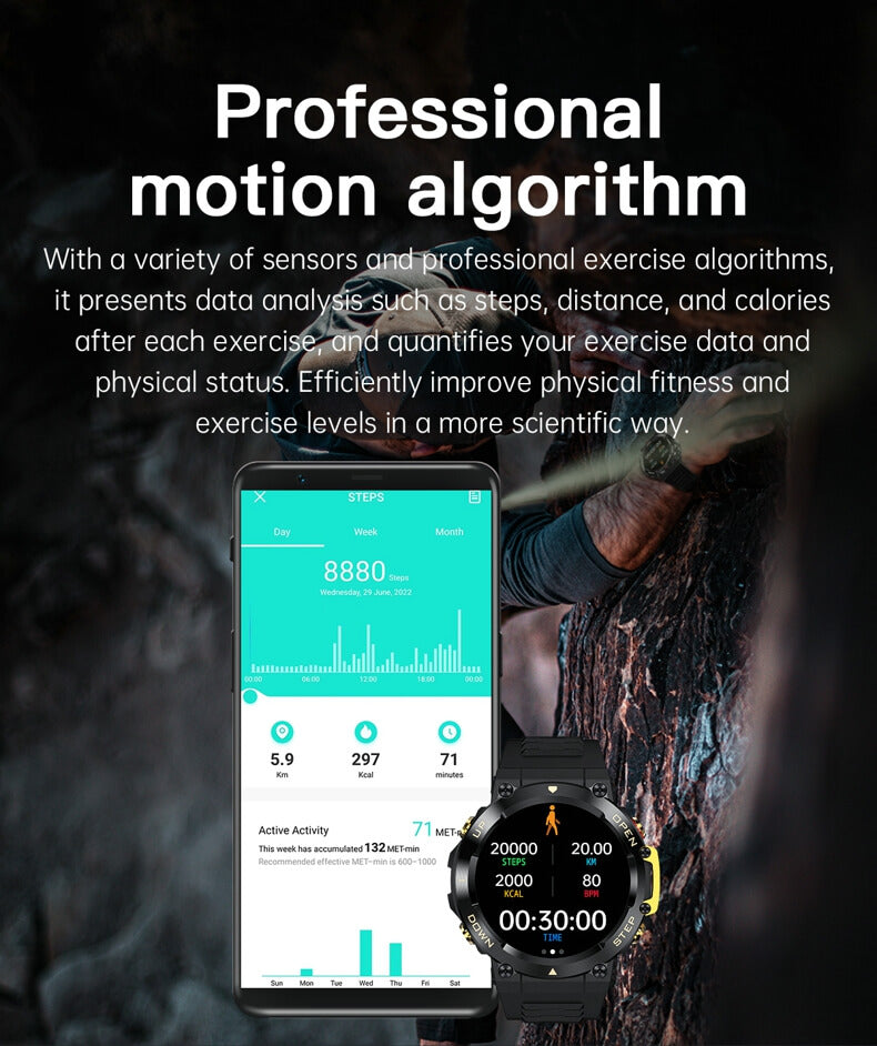 Findtime Military Smart Watch with Blood Pressure Heart Rate Blood Oxygen Monitor Bluetooth Calling Outdoor