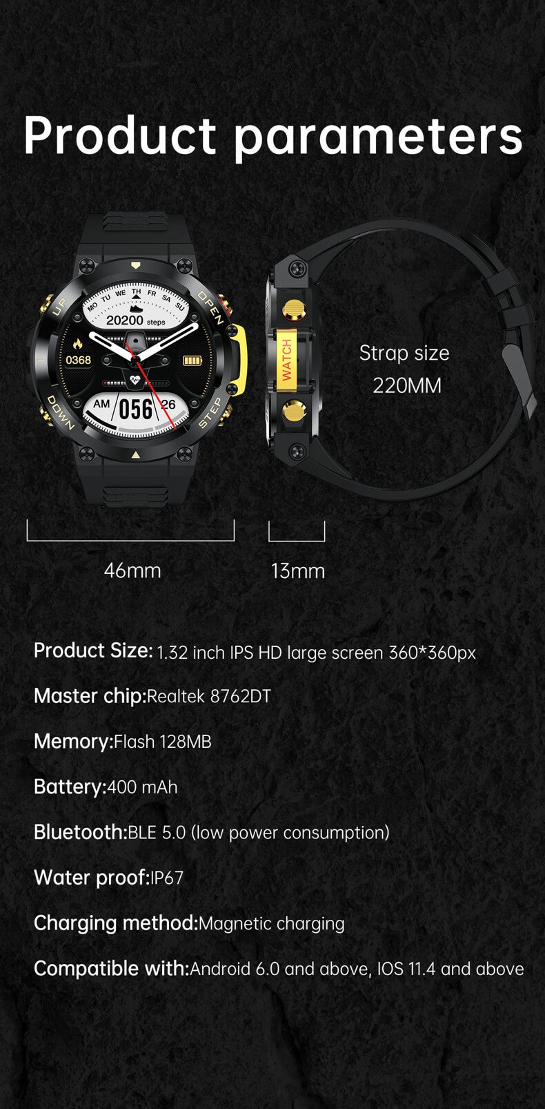 Reloj inteligente militar Findtime con presión arterial, frecuencia cardíaca, monitor de oxígeno en sangre, llamadas Bluetooth al aire libre