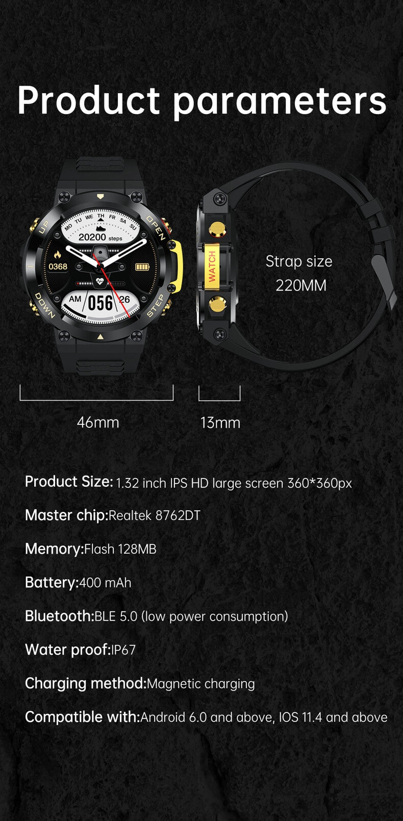 Findtime Military Smart Watch with Blood Pressure Heart Rate Blood Oxygen Monitor Bluetooth Calling Outdoor