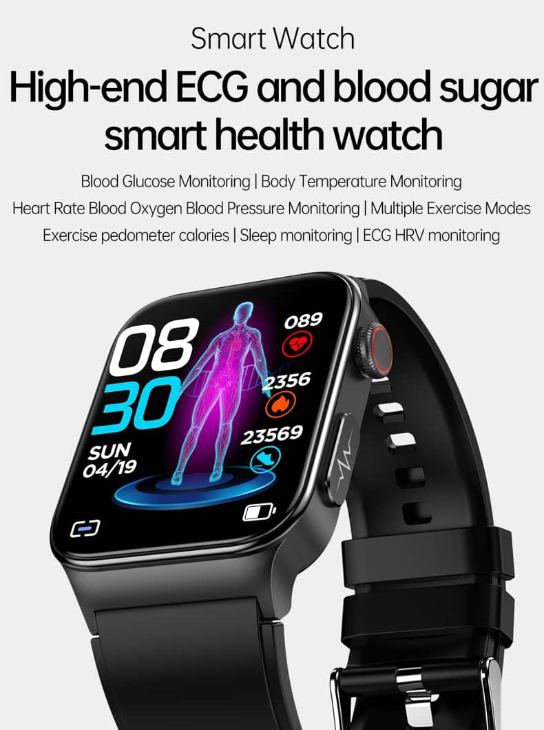 Reloj inteligente Findtime ECG con monitor de presión arterial, temperatura corporal, glucosa en sangre, frecuencia cardíaca, oxígeno en sangre