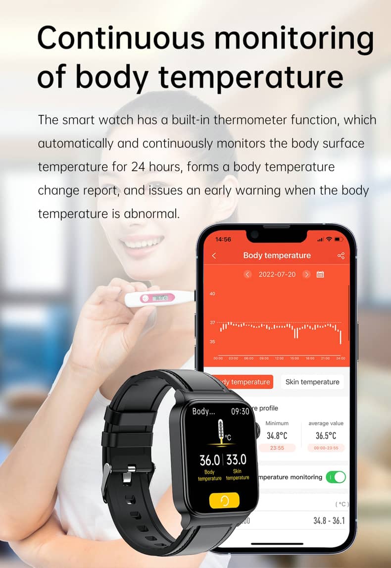 Findtime EKG-Smartwatch mit Blutdruckmessgerät, Körpertemperatur, Blutzucker, Herzfrequenz, Blutsauerstoff