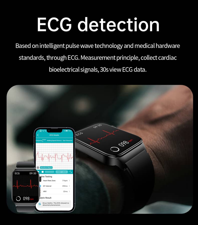 Findtime EKG Smart Watch mit Blutdruckmessgerät Körpertemperatur Blutzucker Herzfrequenz Blutsauerstoff