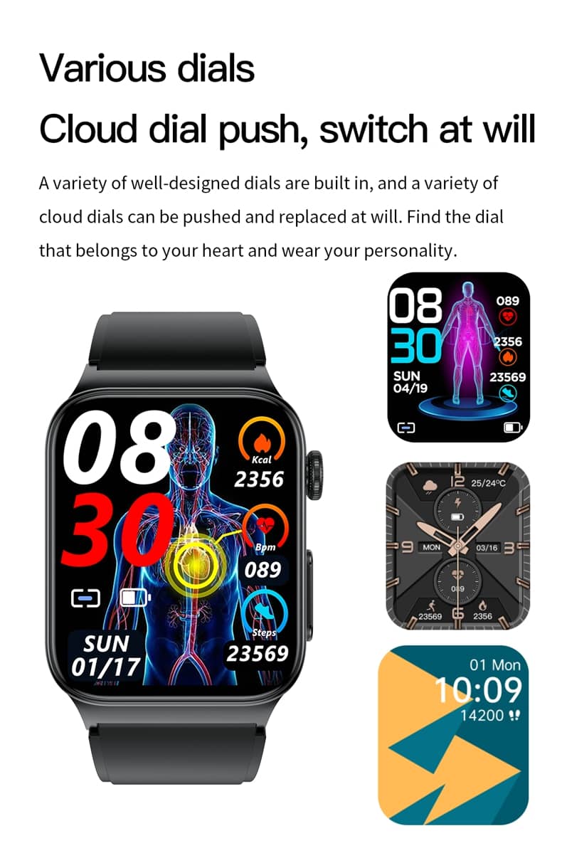 Reloj inteligente Findtime ECG con monitor de presión arterial, temperatura corporal, glucosa en sangre, frecuencia cardíaca, oxígeno en sangre