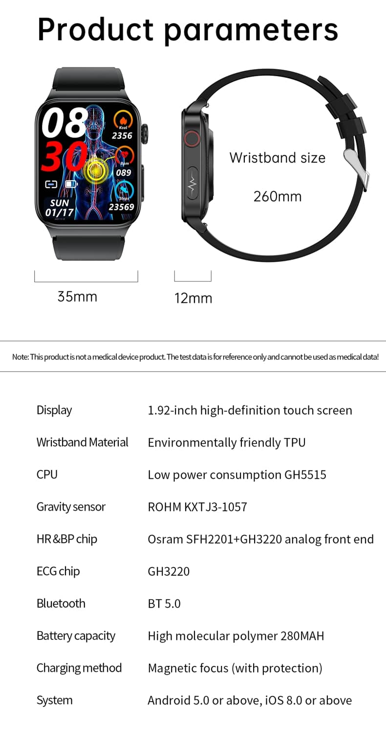 Reloj inteligente Findtime ECG con monitor de presión arterial, temperatura corporal, glucosa en sangre, frecuencia cardíaca, oxígeno en sangre