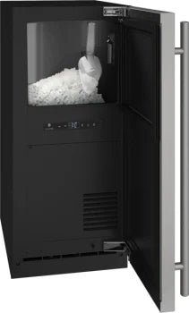 U-Line 1 Class UHNP315IS01A 15 Inch Nugget Ice Machine with LED Lighting Eco FriendlyDigital Controls, Interior Water Dispenser, Soft Close Door and Black Interior: Panel Ready, Factory Installed Pump, Right Hinge