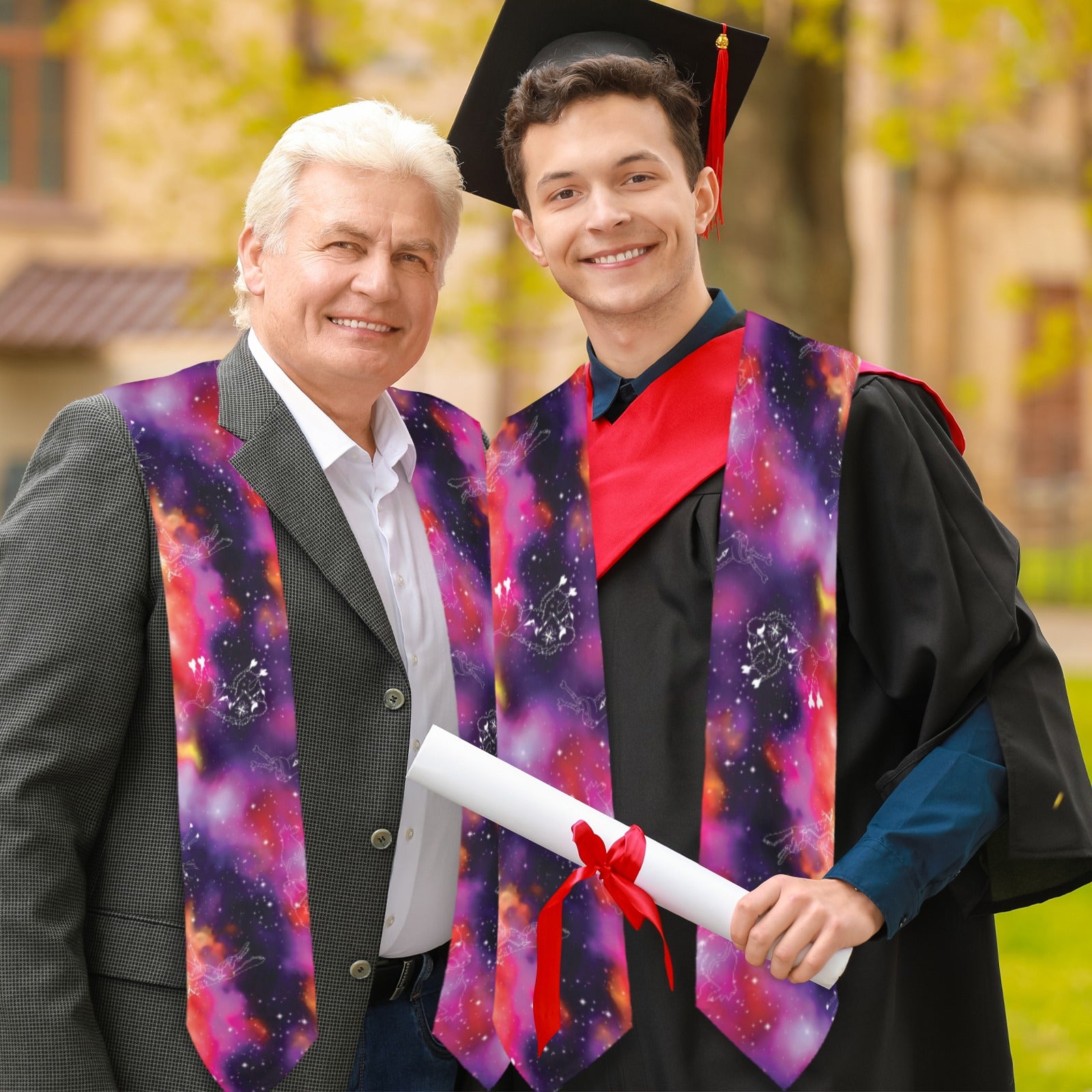 Animal Ancestors 9 Cosmic Swirl Purple and Red Graduation Stole