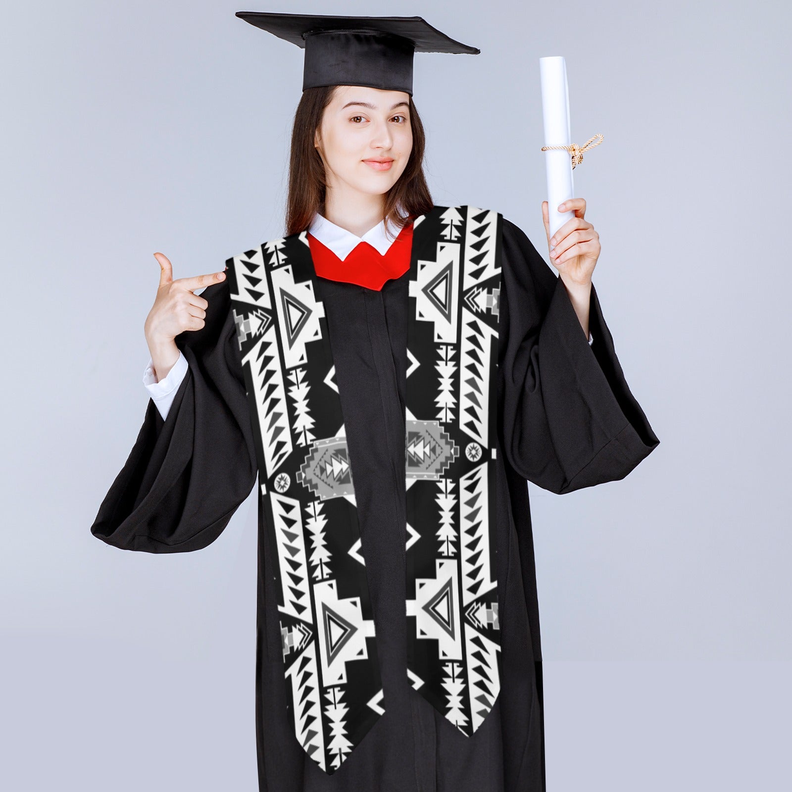 Chiefs Mountain Black and White Graduation Stole