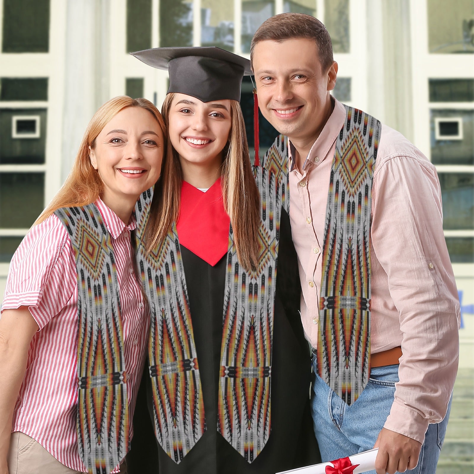 Fire Feather White Graduation Stole