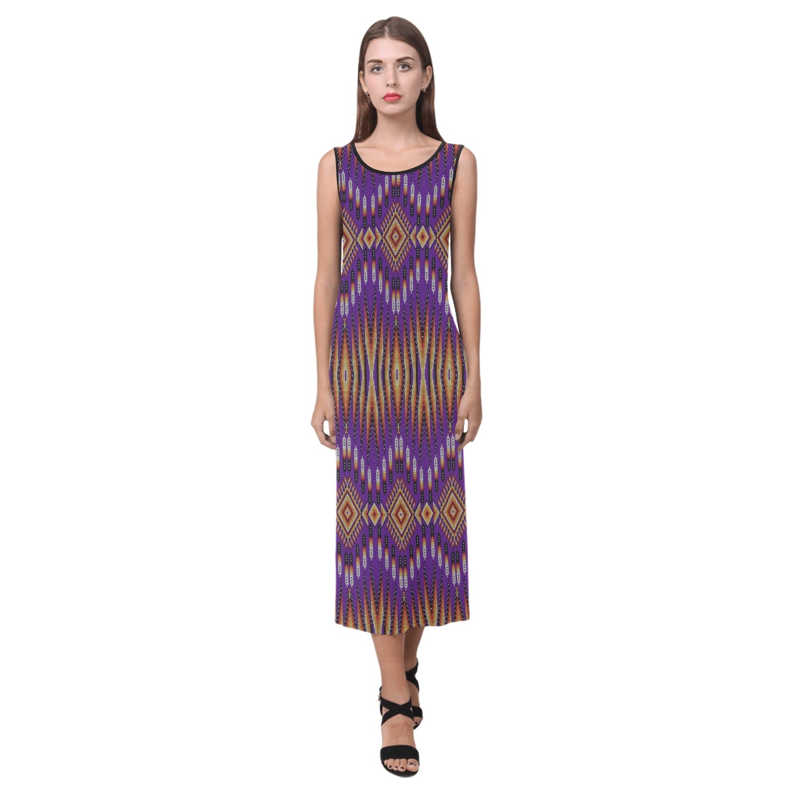 Fire Feather Purple Phaedra Sleeveless Open Fork Long Dress