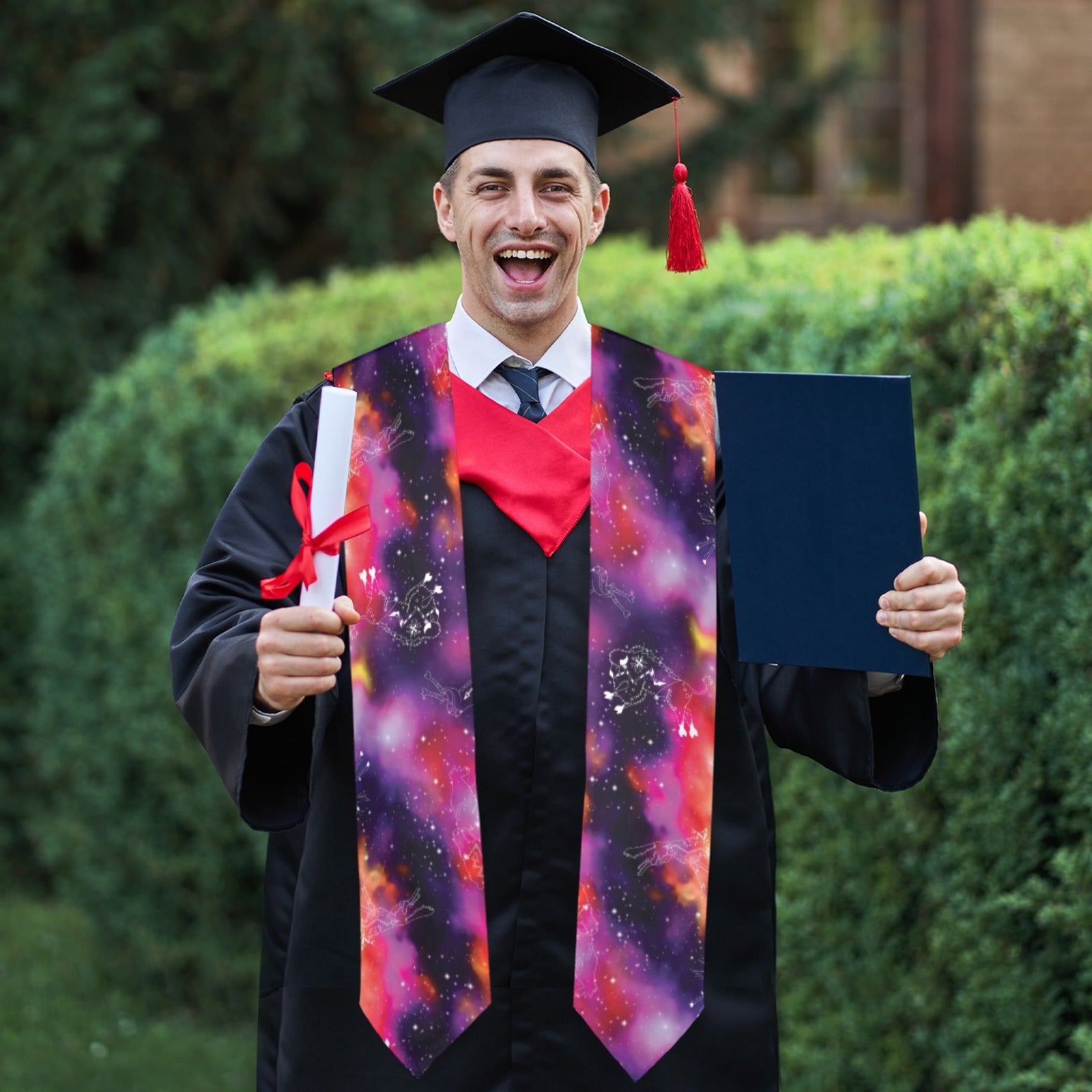 Animal Ancestors 9 Cosmic Swirl Purple and Red Graduation Stole