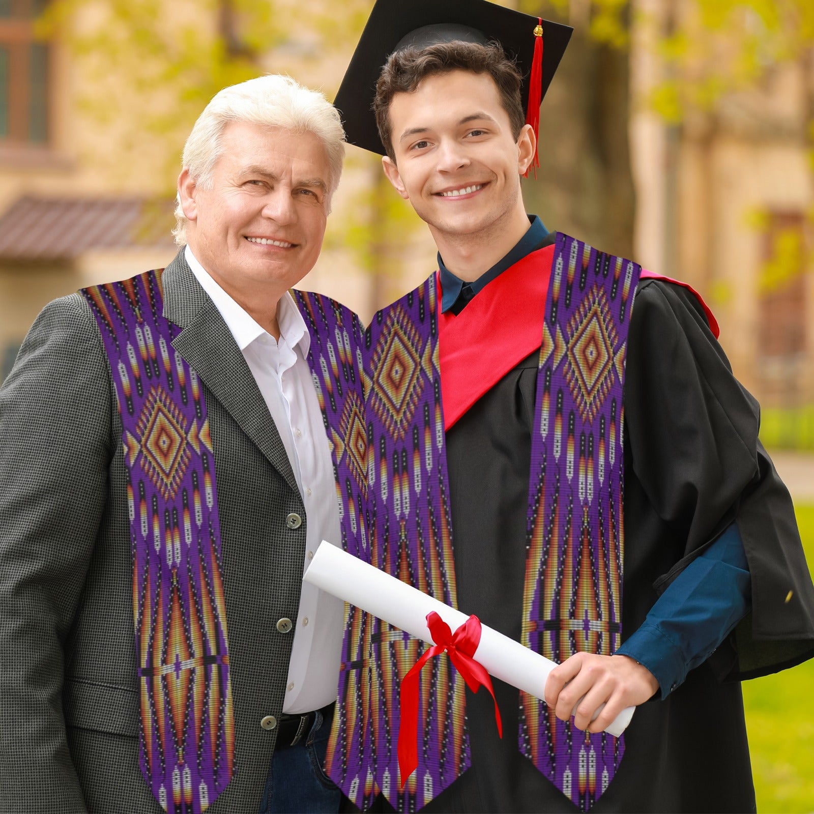 Fire Feather Purple Graduation Stole