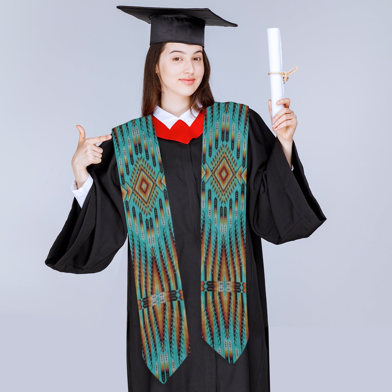 Fire Feather Turquoise Graduation Stole