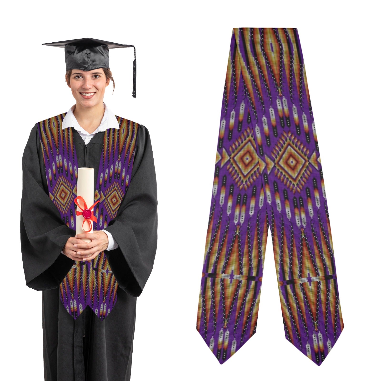 Fire Feather Purple Graduation Stole