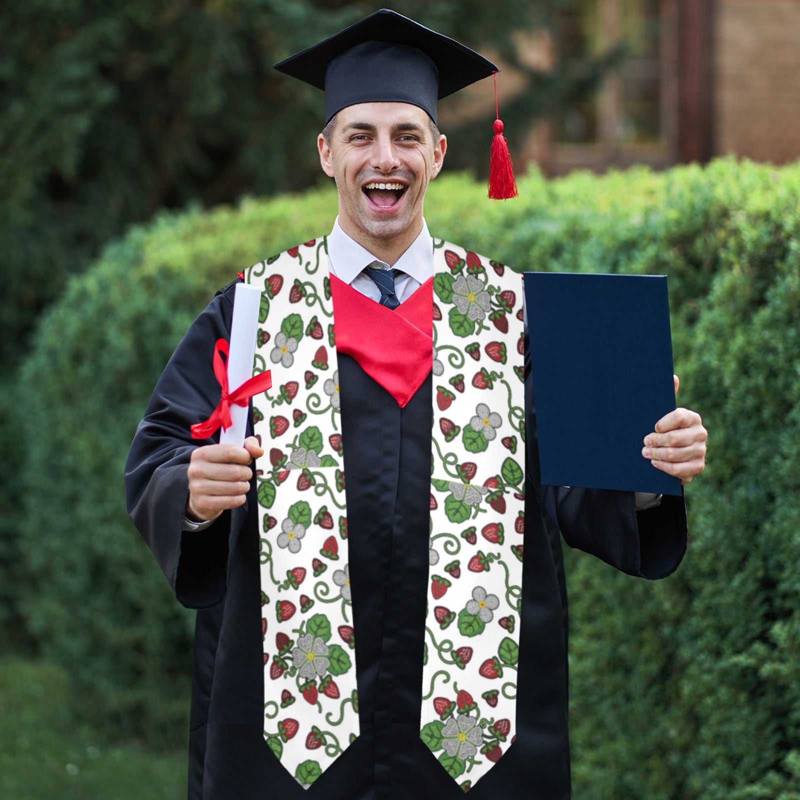 Strawberry Dreams White Graduation Stole