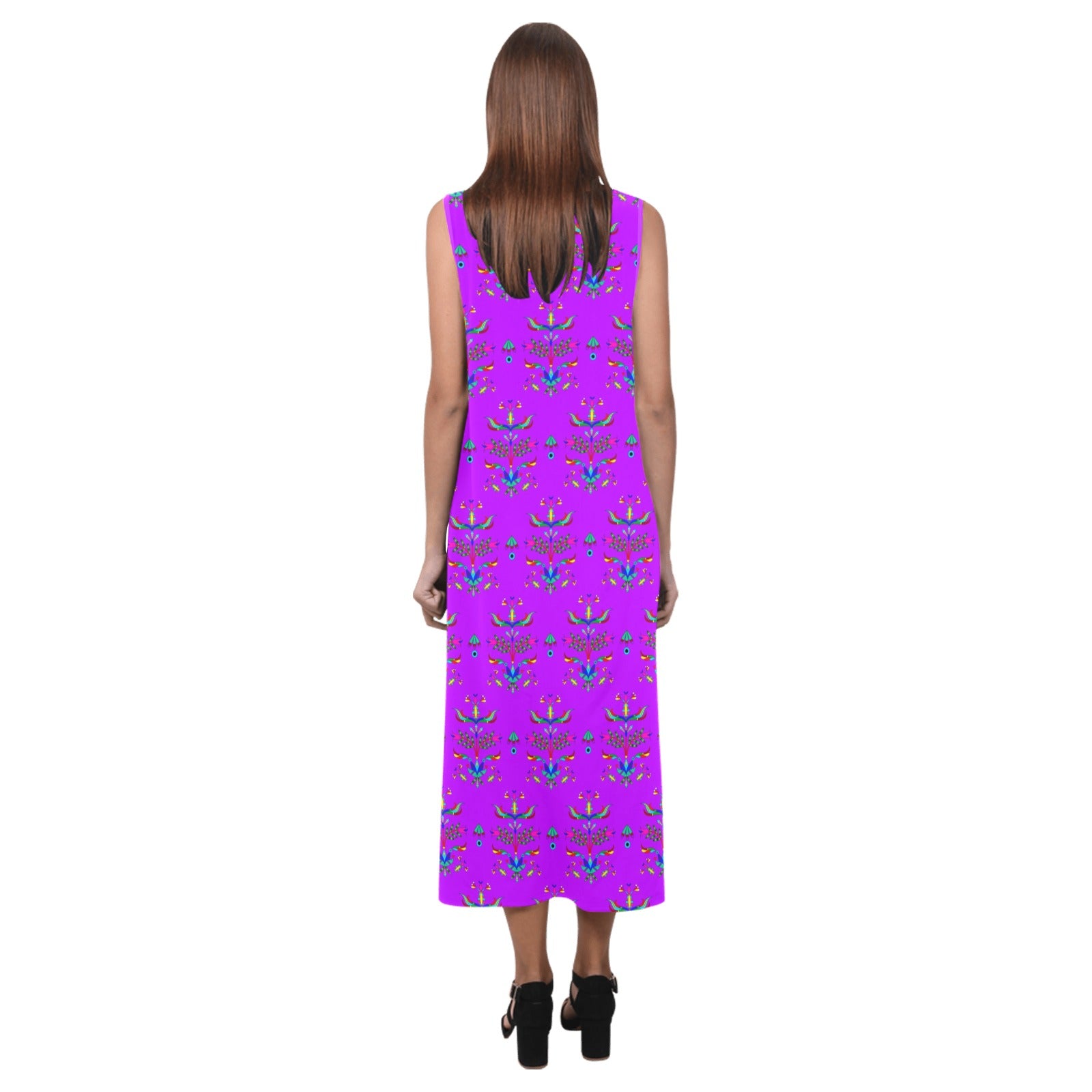 Dakota Damask Purple Phaedra Sleeveless Open Fork Long Dress