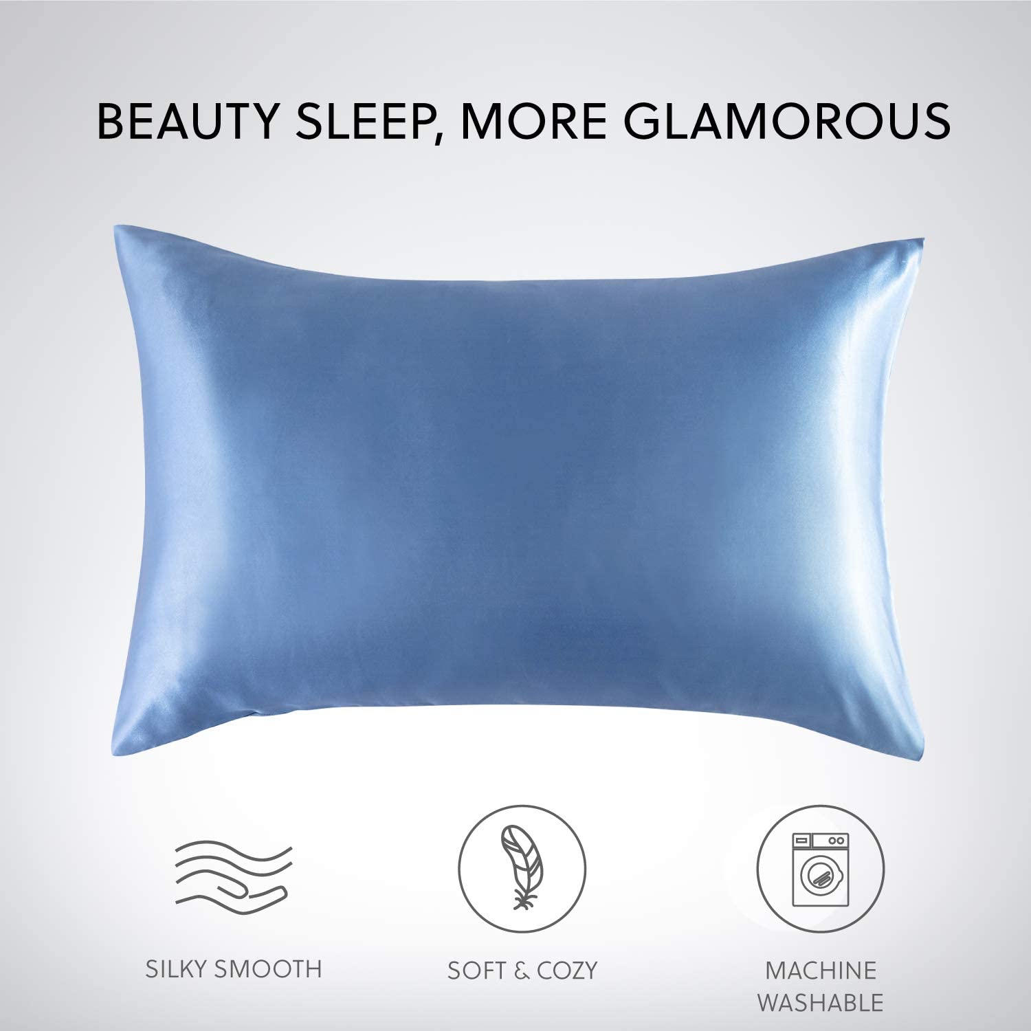 Satin Pillowcase for Hair and Skin, 2-Pack Pillow Cases - Satin Pillow Covers with Envelope Closure, Airy Blue