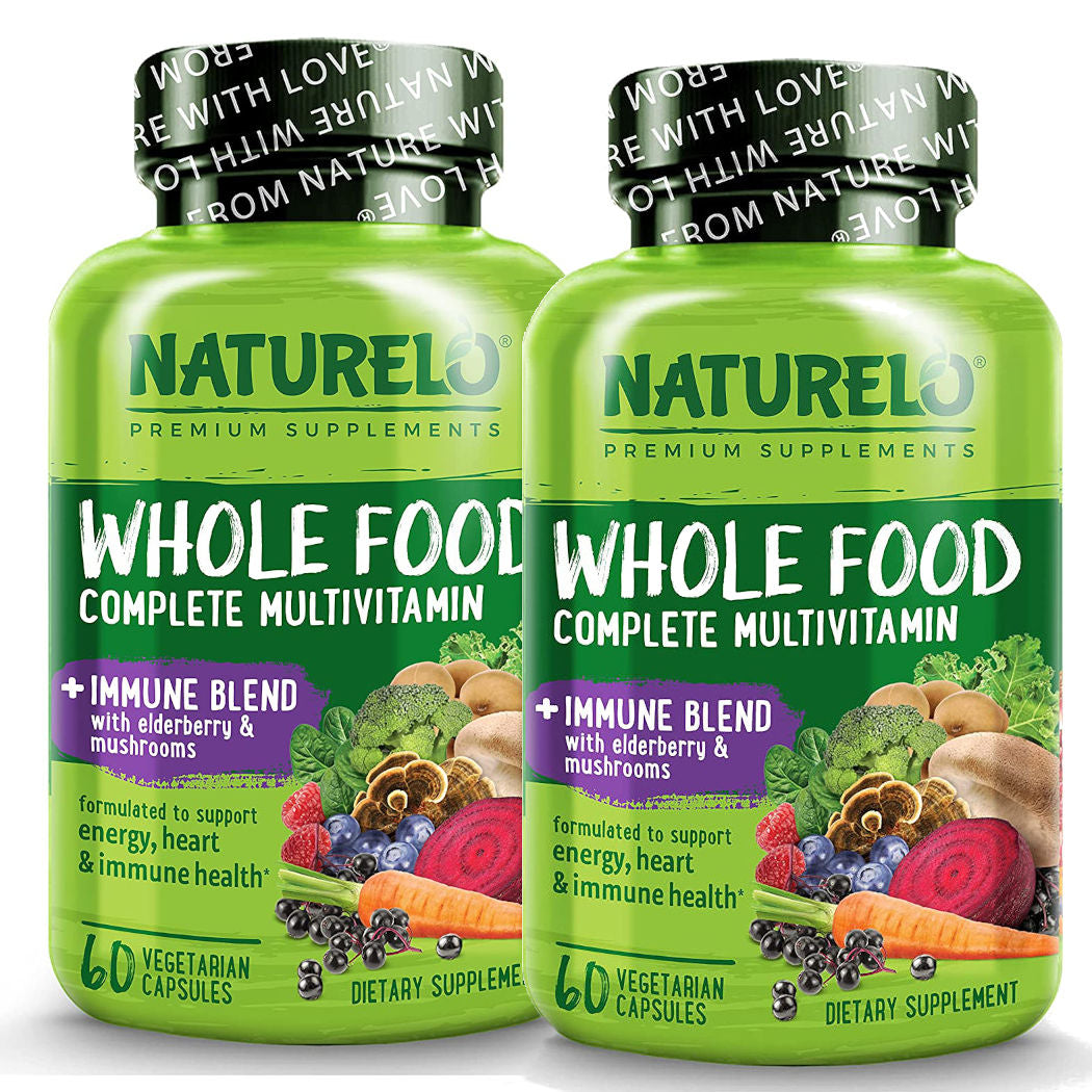 Naturelo Whole Food Multivitamin + Immune Blend with Elderberry & Mushrooms 60 Vegan Caps 2-PACK