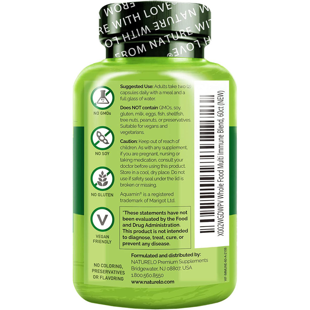 Naturelo Whole Food Multivitamin + Immune Blend with Elderberry & Mushrooms 60 Vegan Caps 2-PACK