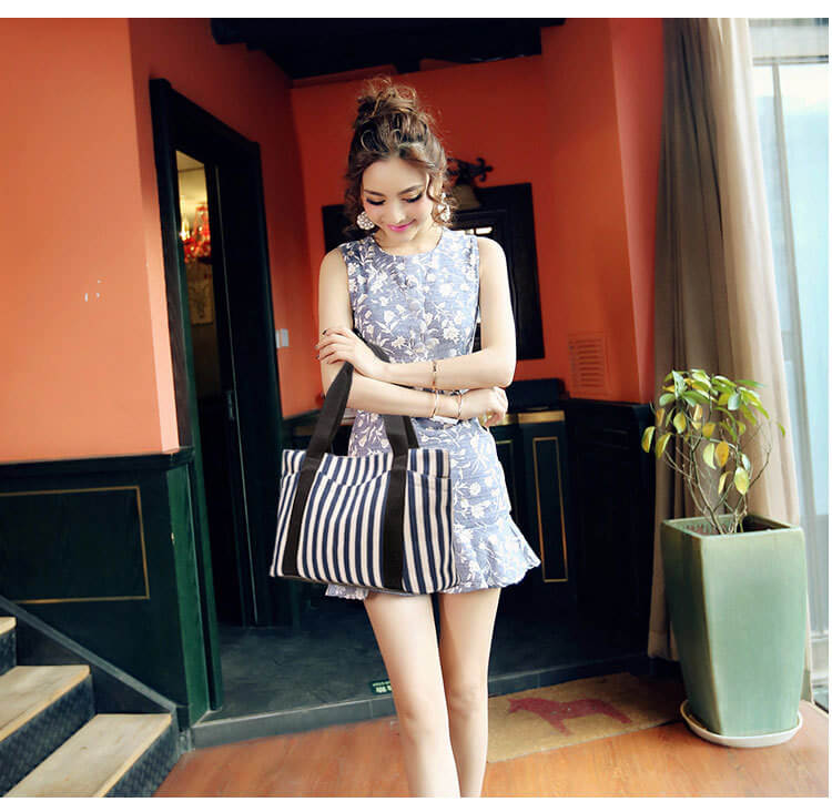 hallobest-striped-canvas-tote-bag