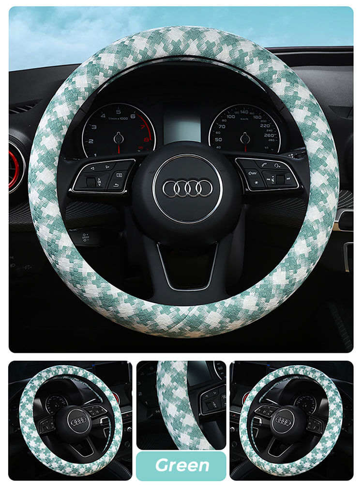 houndstooth-steering-wheel-cover-green