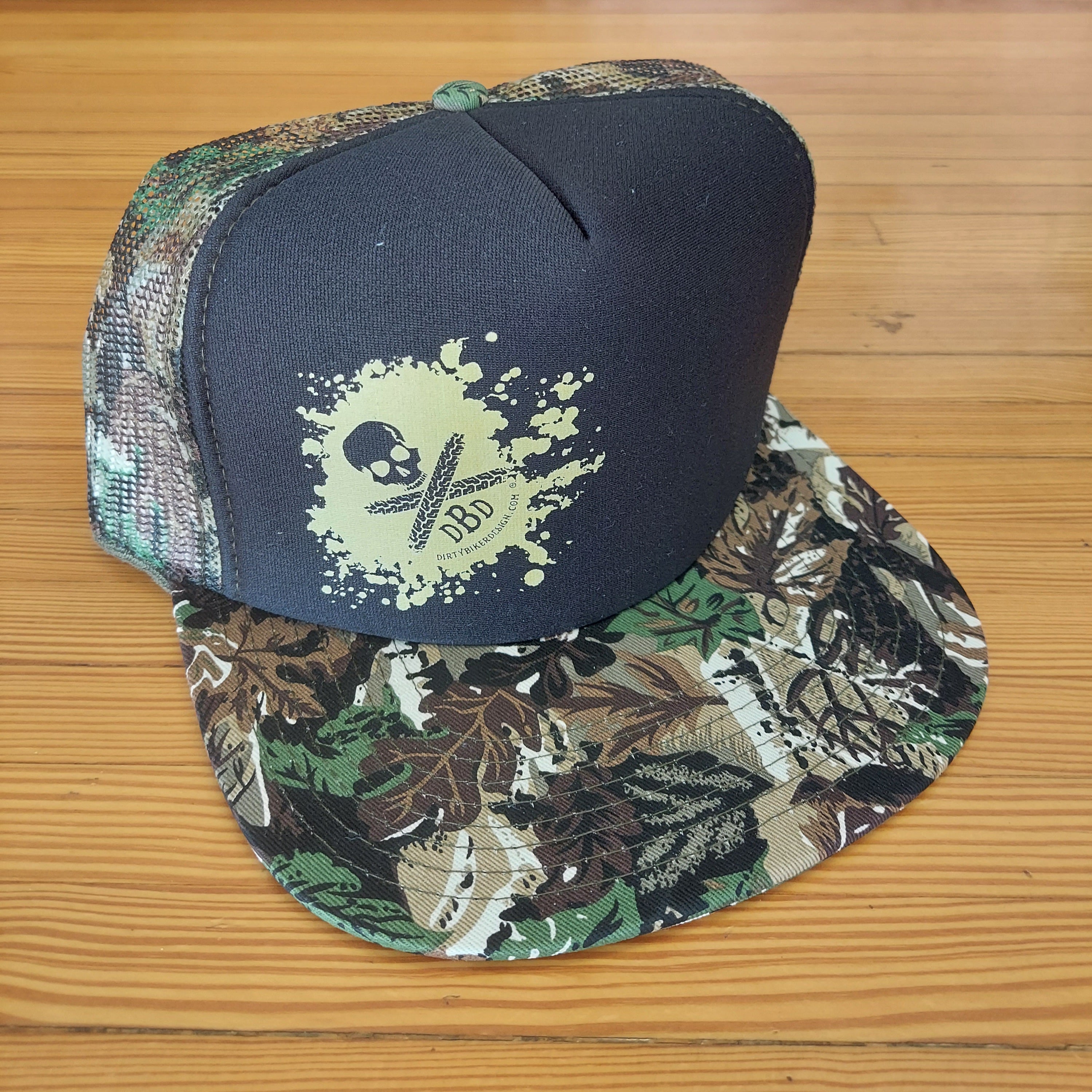 Dirty Biker Design Graphic Camo Snap Backs