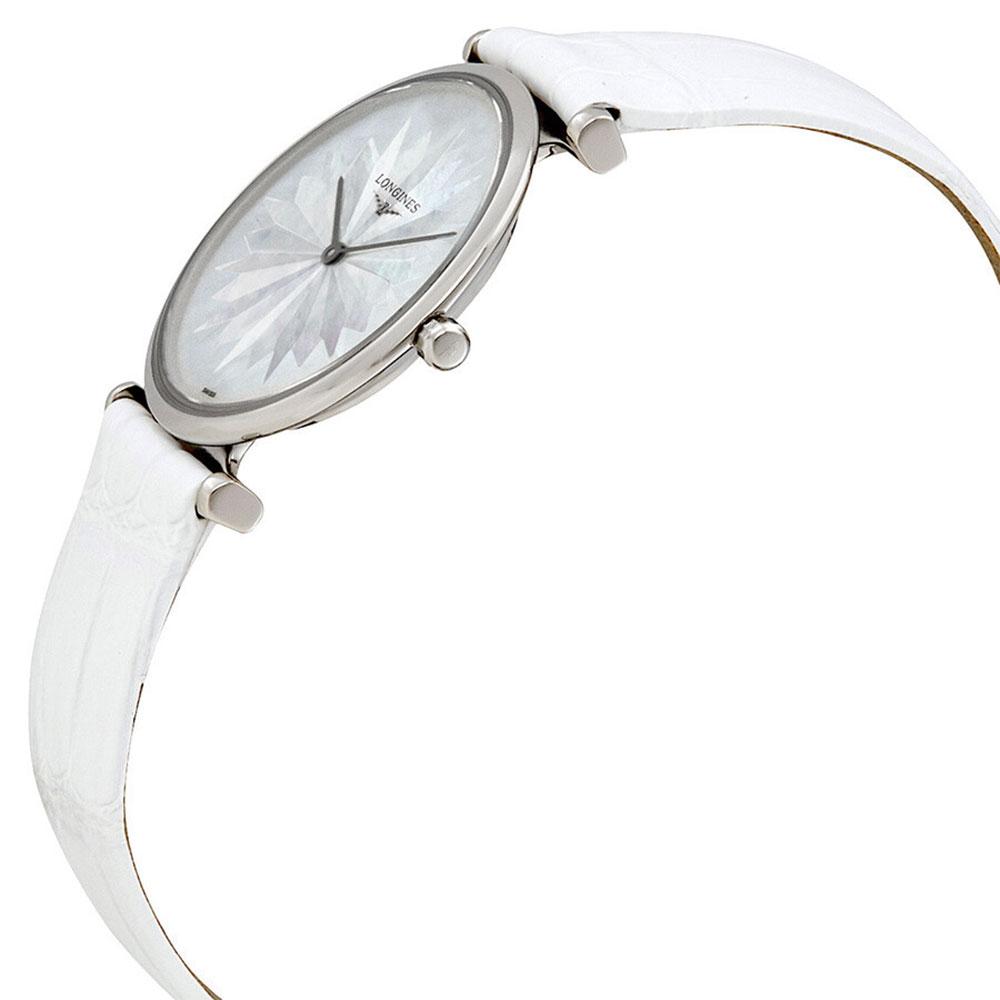 Longines La Grande Classique?Stainless Steel Mother-Of-Pearl Dial White Leather Strap Quartz Womens Watch L4.512.4.05.2