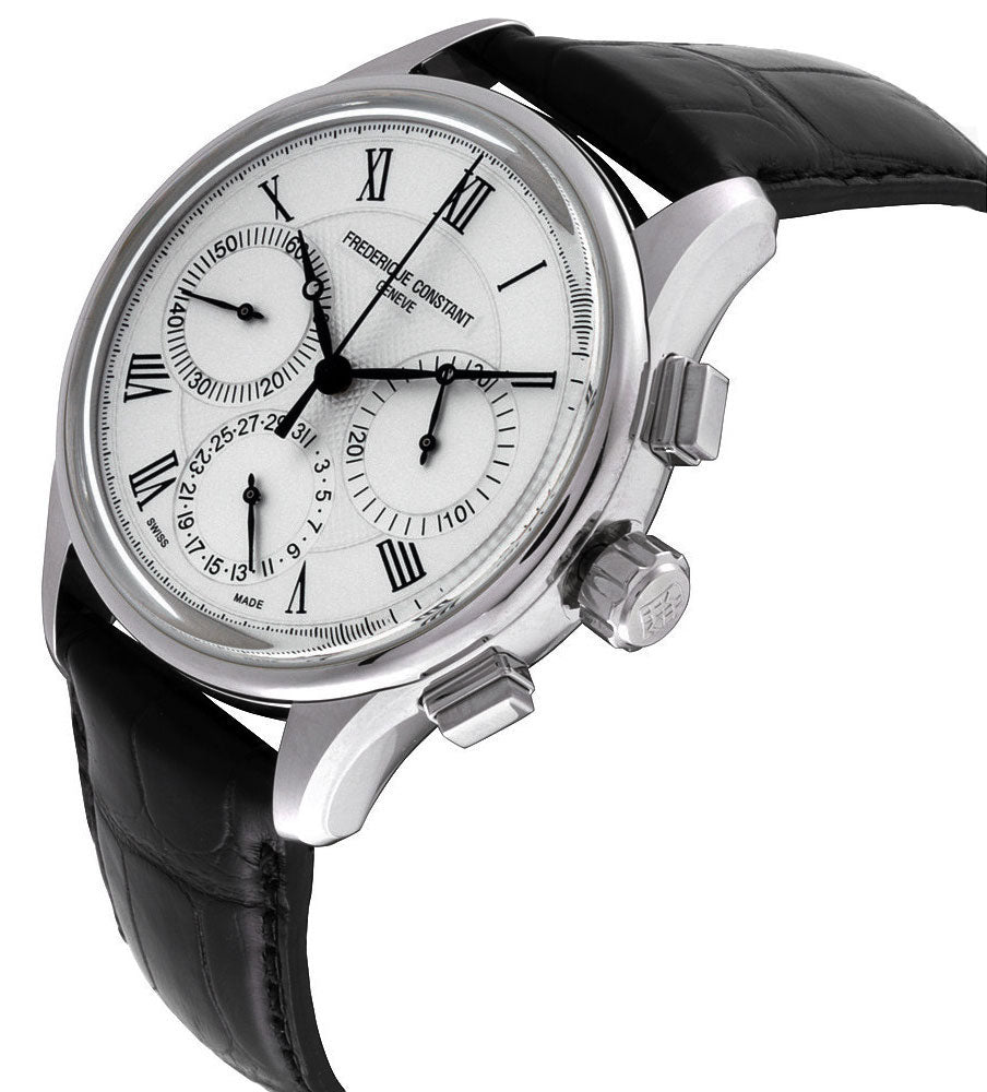 Frederique Constant Flyback Chronograph Manufacture Silver Dial Black Leather Strap Automatic Mens Watch FC-760MC4H6