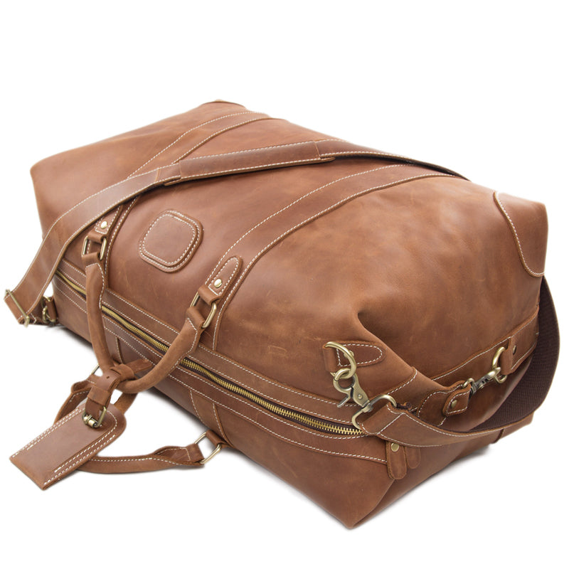 Vintage Style Genuine Leather Large Capacity Duffel Bag | Leather Travel Bag