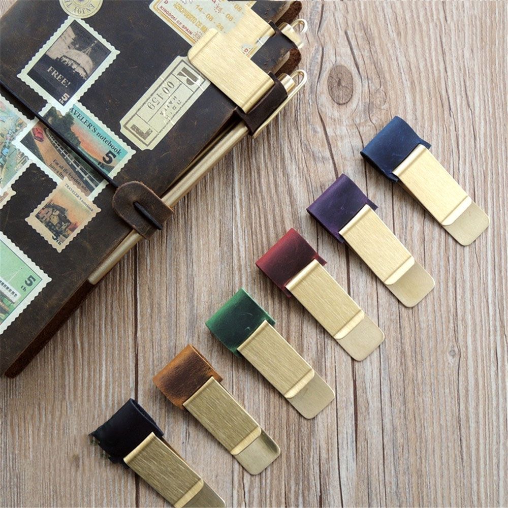 Brass and Leather Pen Clips