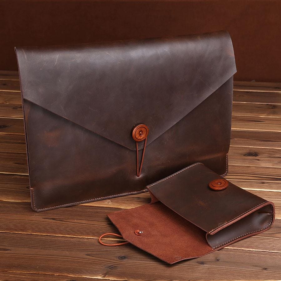 Genuine Leather Laptop Sleeve and Accessory Pouch