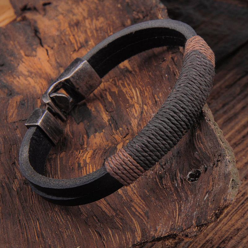 Hemp Wrapped Leather Bracelet