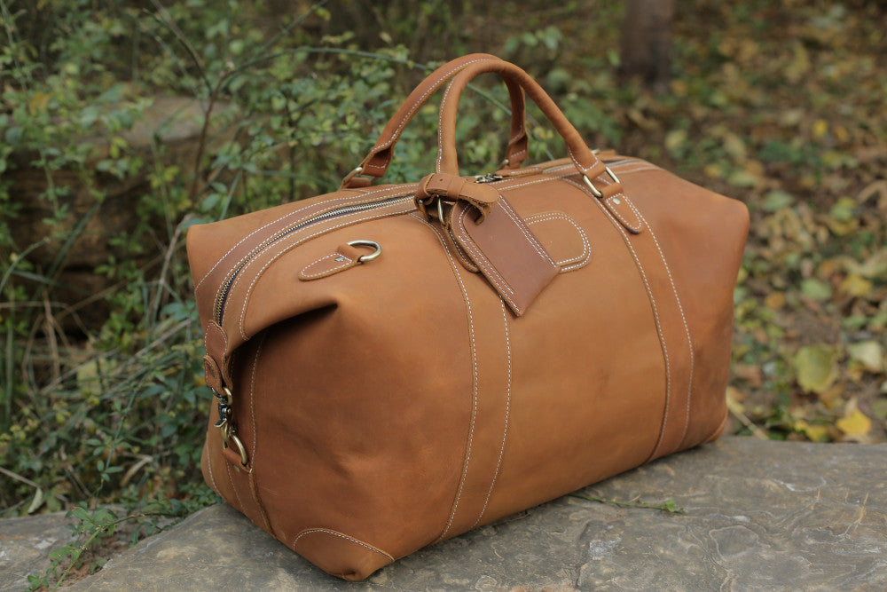 Vintage Style Genuine Leather Large Capacity Duffel Bag | Leather Travel Bag