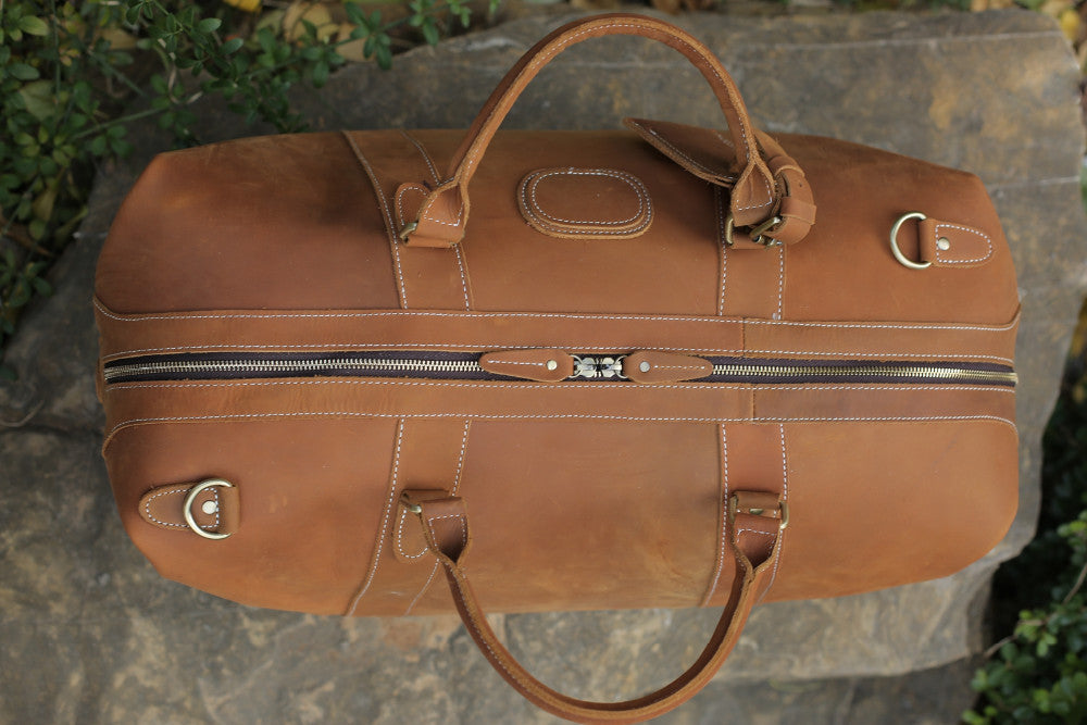 Vintage Style Genuine Leather Large Capacity Duffel Bag | Leather Travel Bag