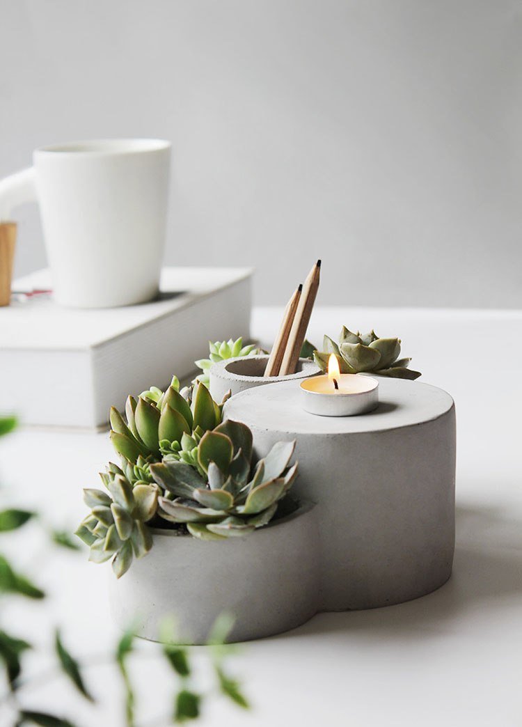 Japanese Desktop Cement Plant Vases and Organizers